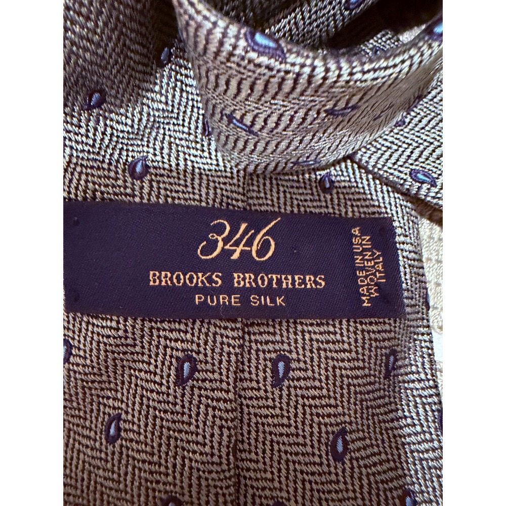 Brooks Brothers Necktie Mens OS Brown Excellent Silk Herringbone Teardrop 346 - Picture 2 of 2